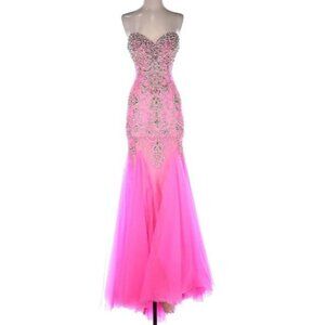 Mac Duggal Womens 0 Pink Strapless Beaded Mermaid Prom Gown‎ Formal Dress Formal
